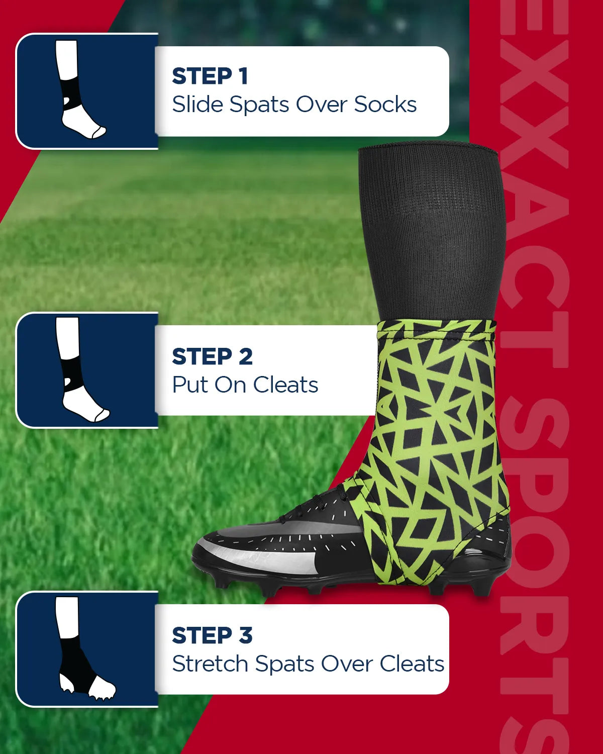 Exxact Sports Spats Cleat Men & Boys Football Covers - Neno Green