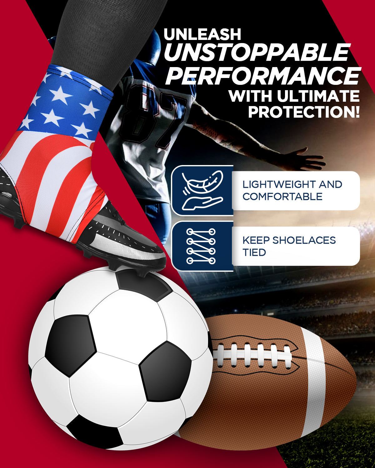 Exxact Sports Spats Cleat Men & Boys Football Covers - Usa Flag