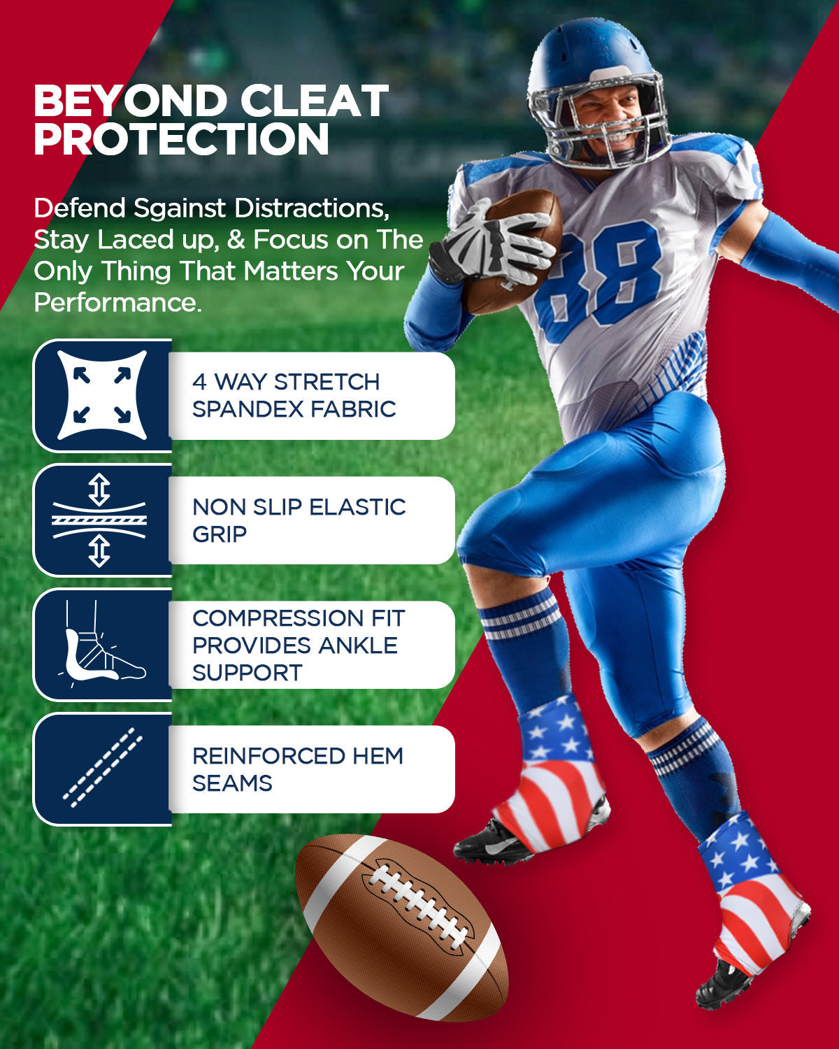 Exxact Sports Spats Cleat Men & Boys Football Covers - Usa Flag