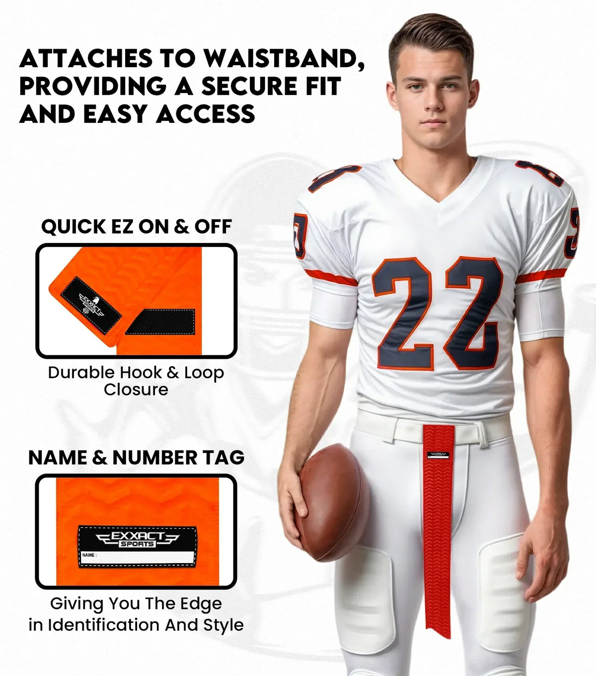 Exxact Sports Streamer Football Towel with Hook & Loop Fastener - Orange