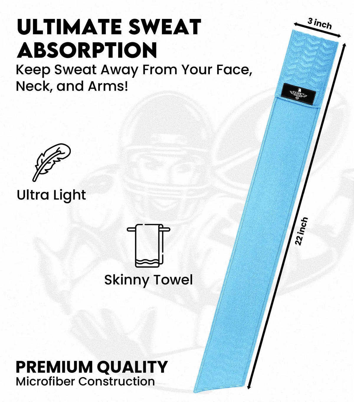 Exxact Sports Streamer Football Towel with Hook & Loop Fastener - Columbia Blue