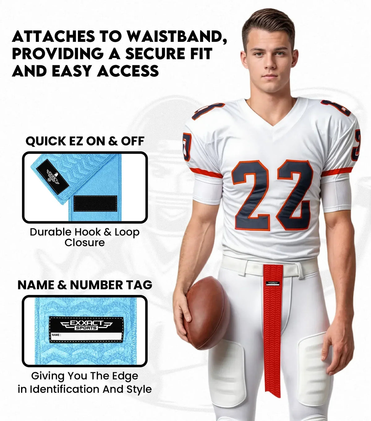 Exxact Sports Streamer Football Towel with Hook & Loop Fastener - Columbia Blue