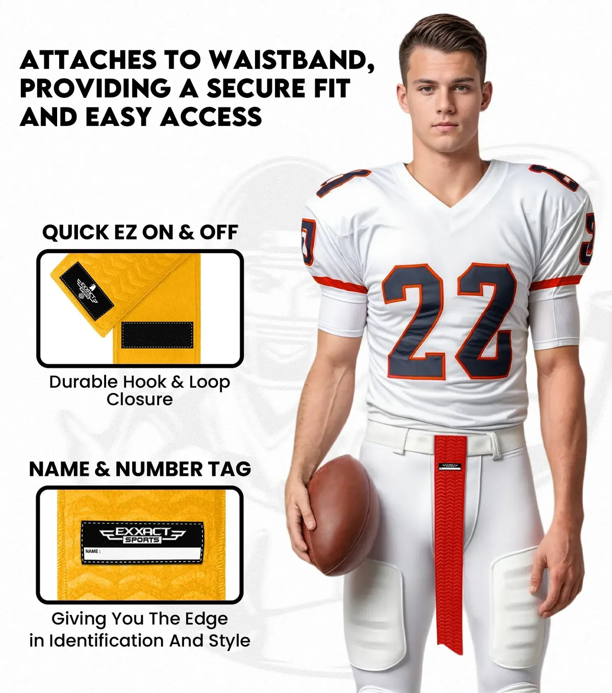 Exxact Sports Streamer Football Towel with Hook & Loop Fastener - Gold