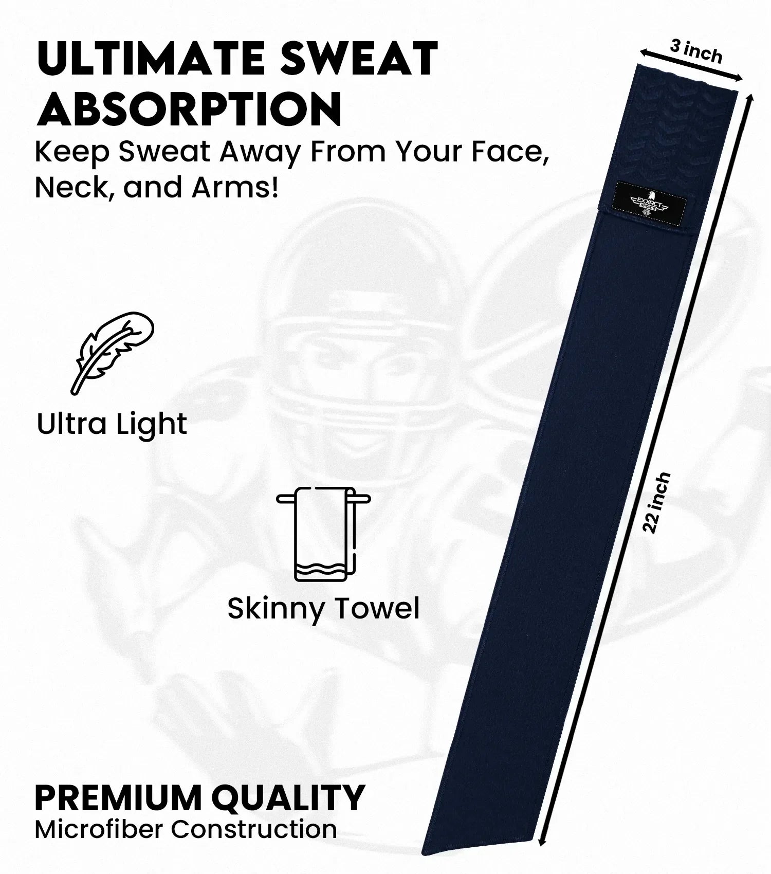 Exxact Sports Streamer Football Towel with Hook & Loop Fastener - Navy