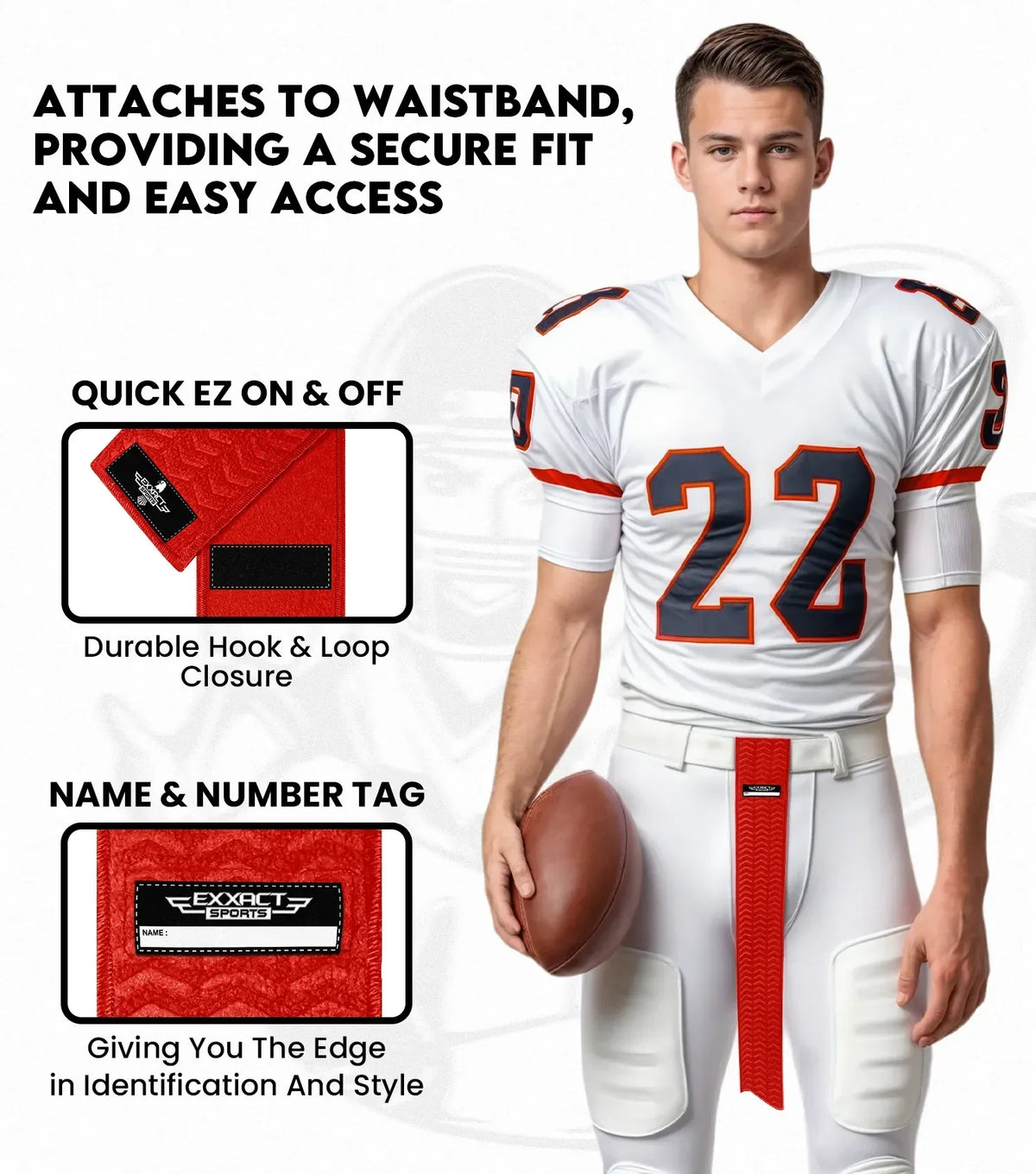 Exxact Sports Streamer Football Towel with Hook & Loop Fastener - Red - White