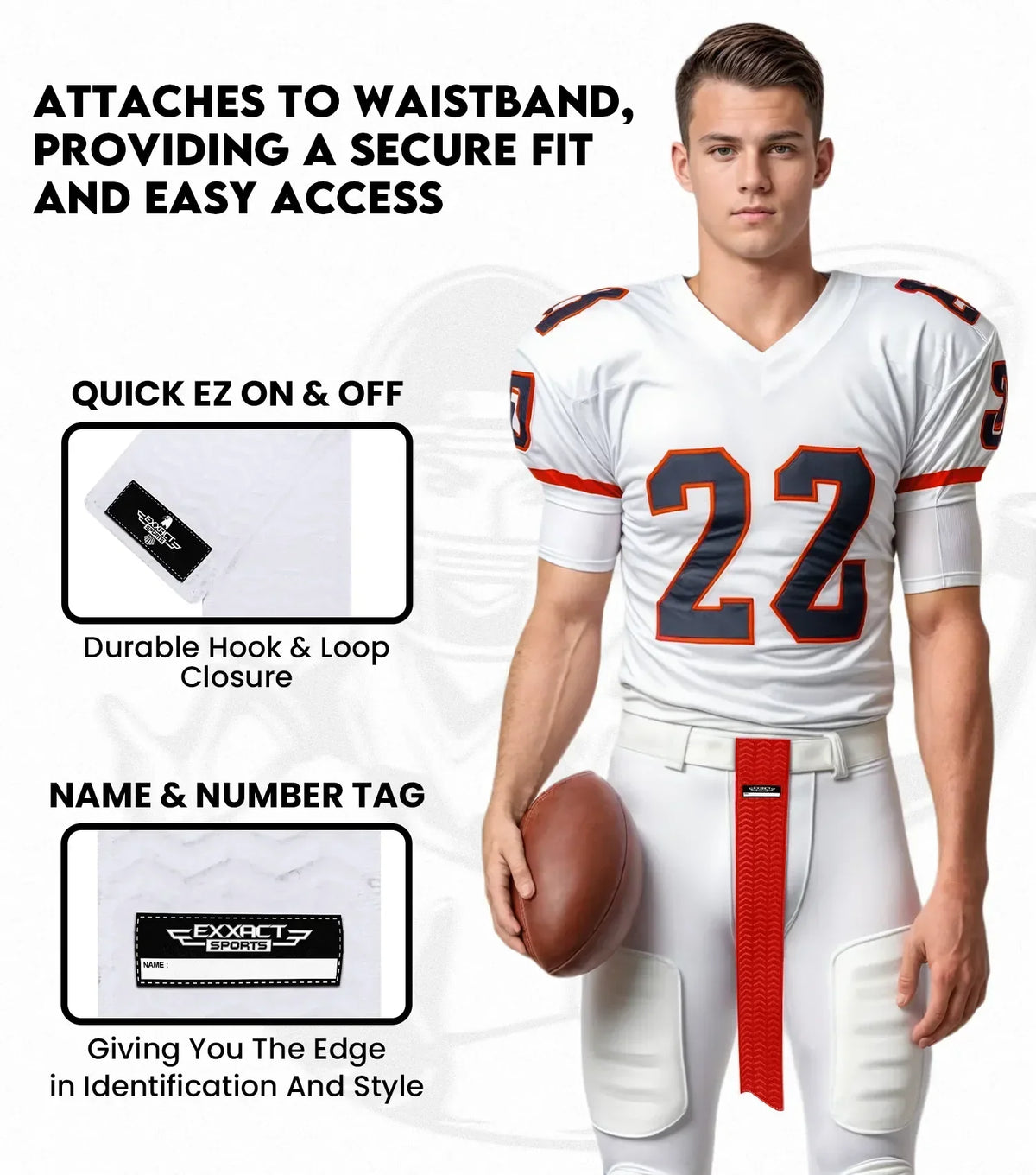 Exxact Sports Streamer Football Towel with Hook & Loop Fastener - White