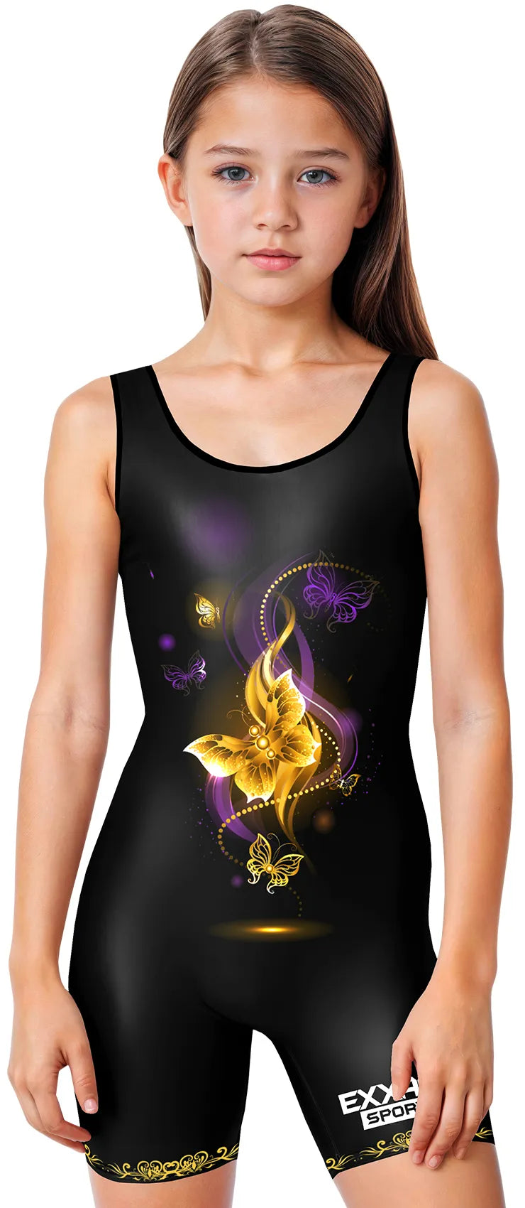 Exxact Sports Sublimated Girl’s Wrestling Singlets High-cut Female singlets - Gold Butterfly