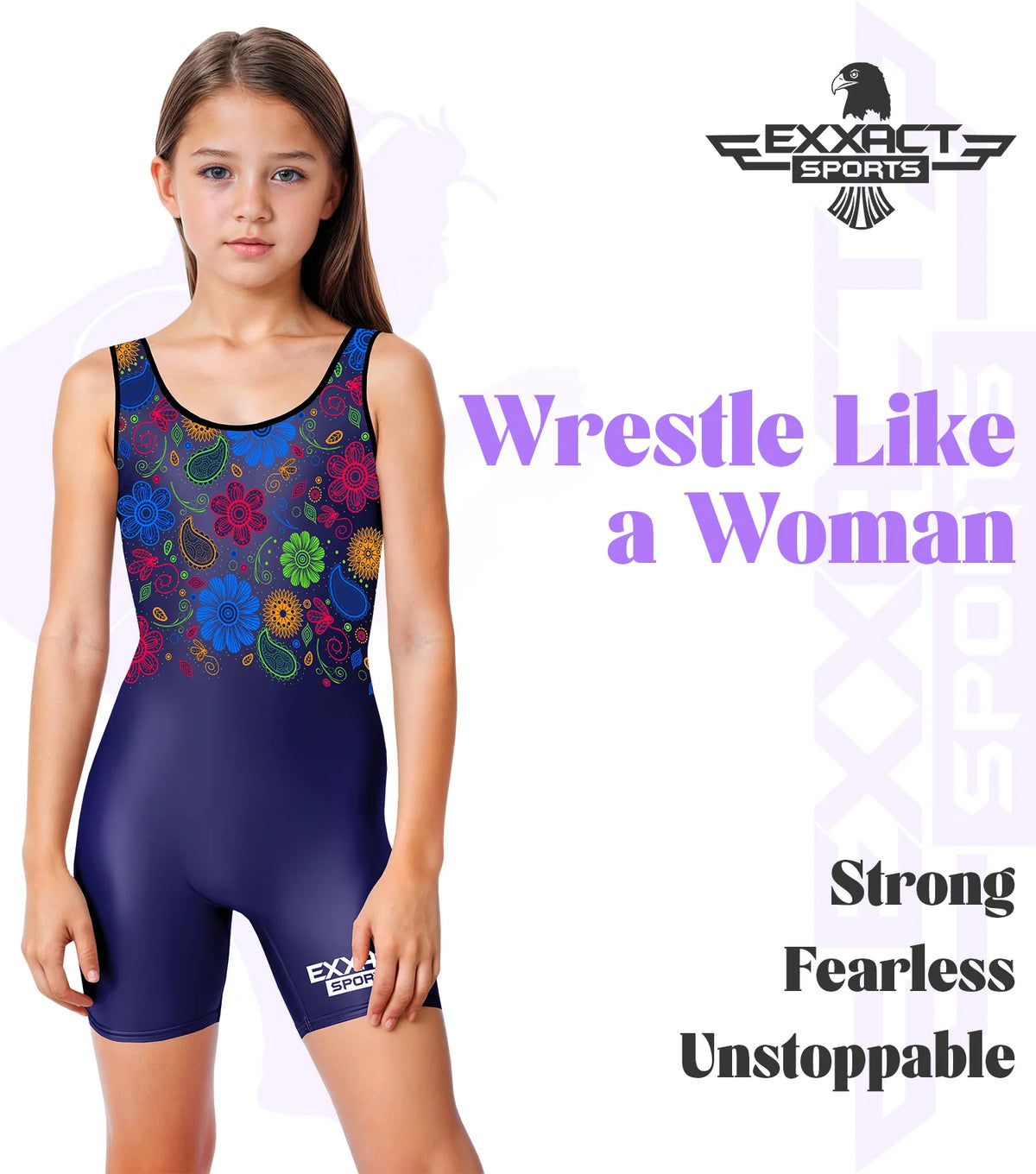 Exxact Sports Sublimated Girl’s Wrestling Singlets High-cut Female singlets - Paisley Flower