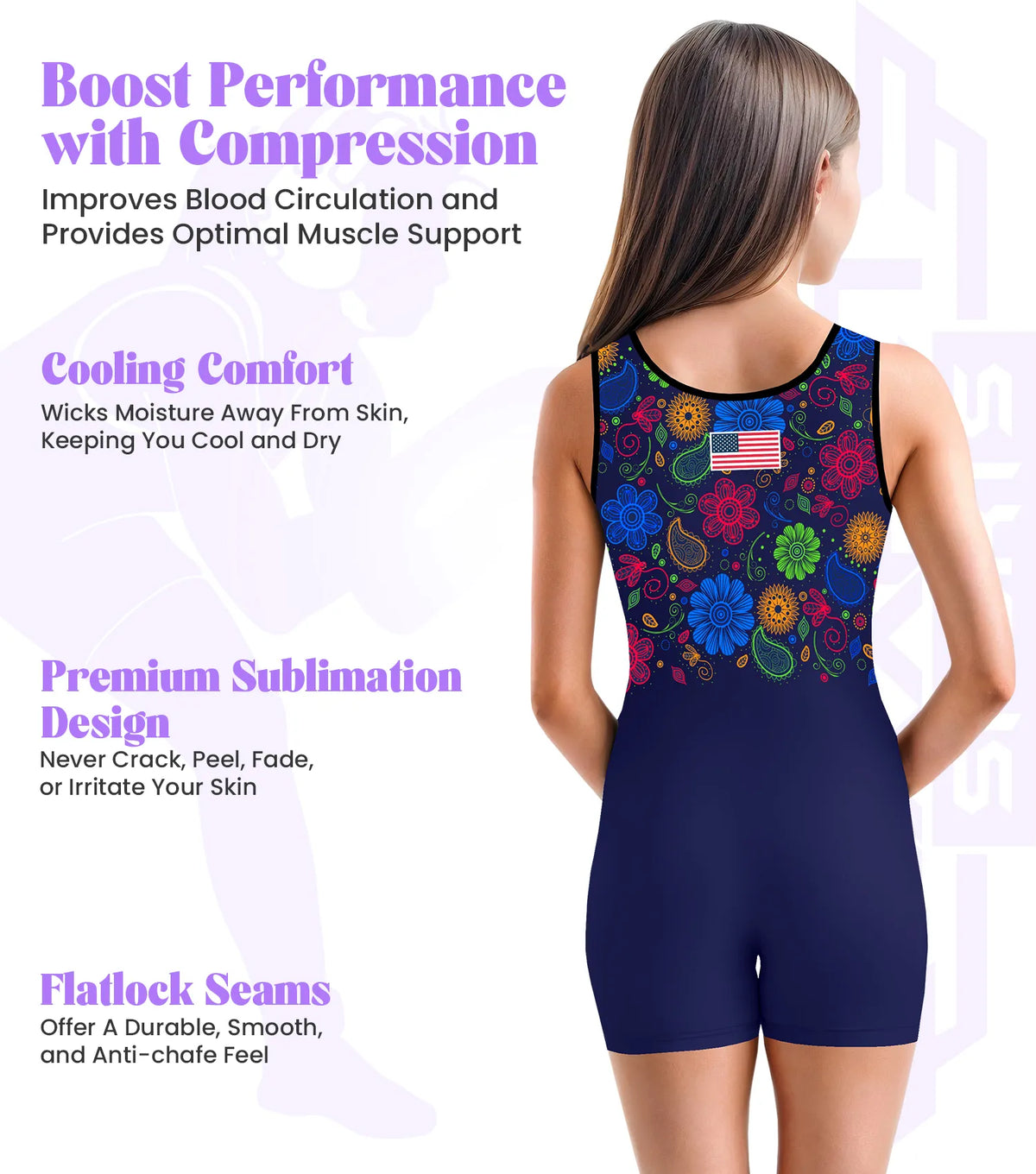 Exxact Sports Sublimated Girl’s Wrestling Singlets High-cut Female singlets - Paisley Flower