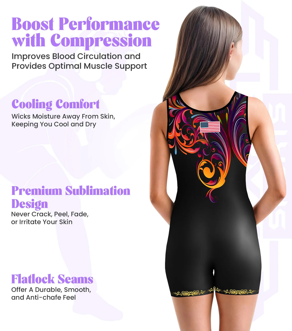 Exxact Sports Sublimated Girl’s Wrestling Singlets High-cut Female singlets - Gold Butterfly