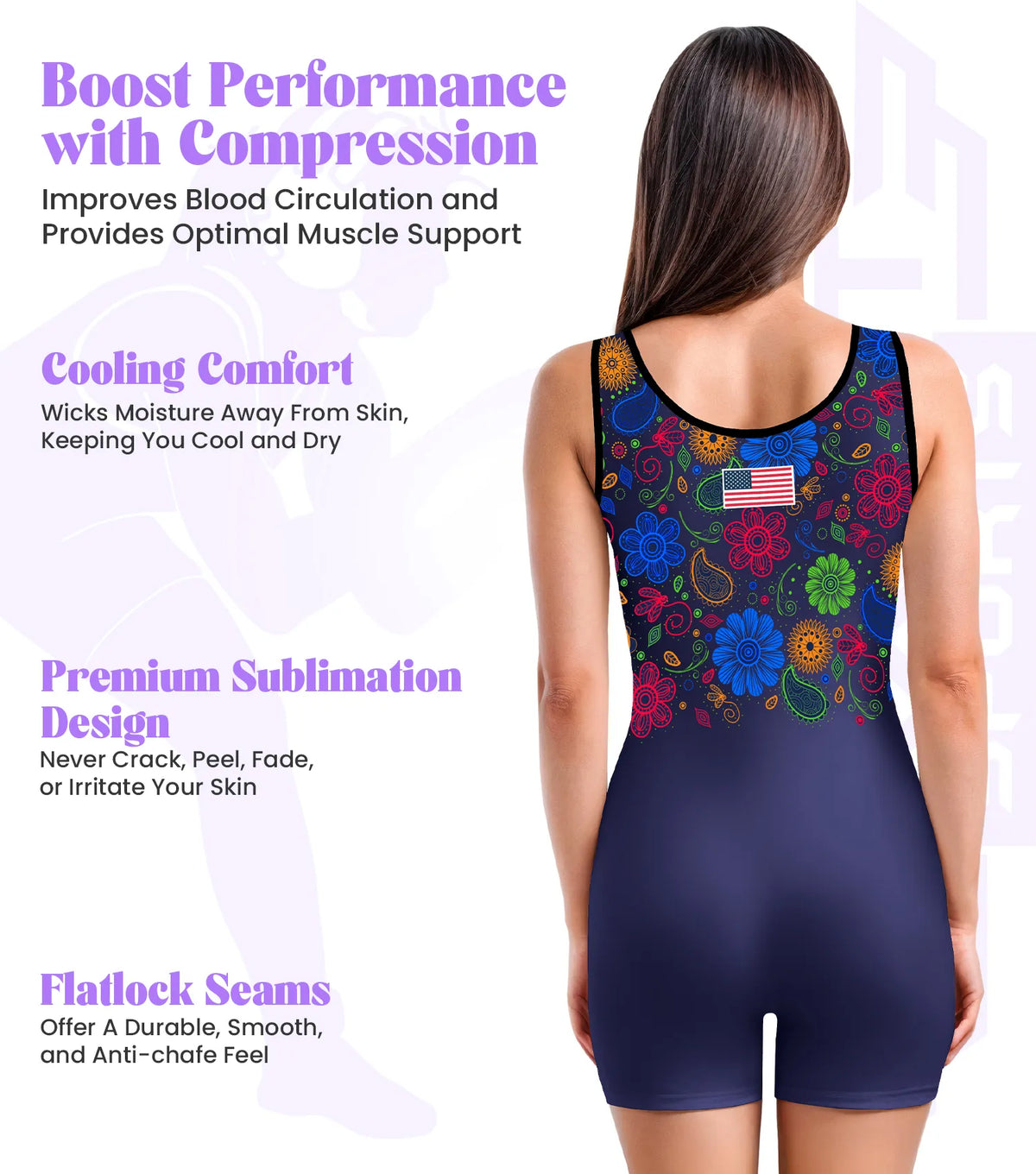 Exxact Sports Sublimated Women’s Wrestling Singlets High-cut Female singlets - Paisley Flower