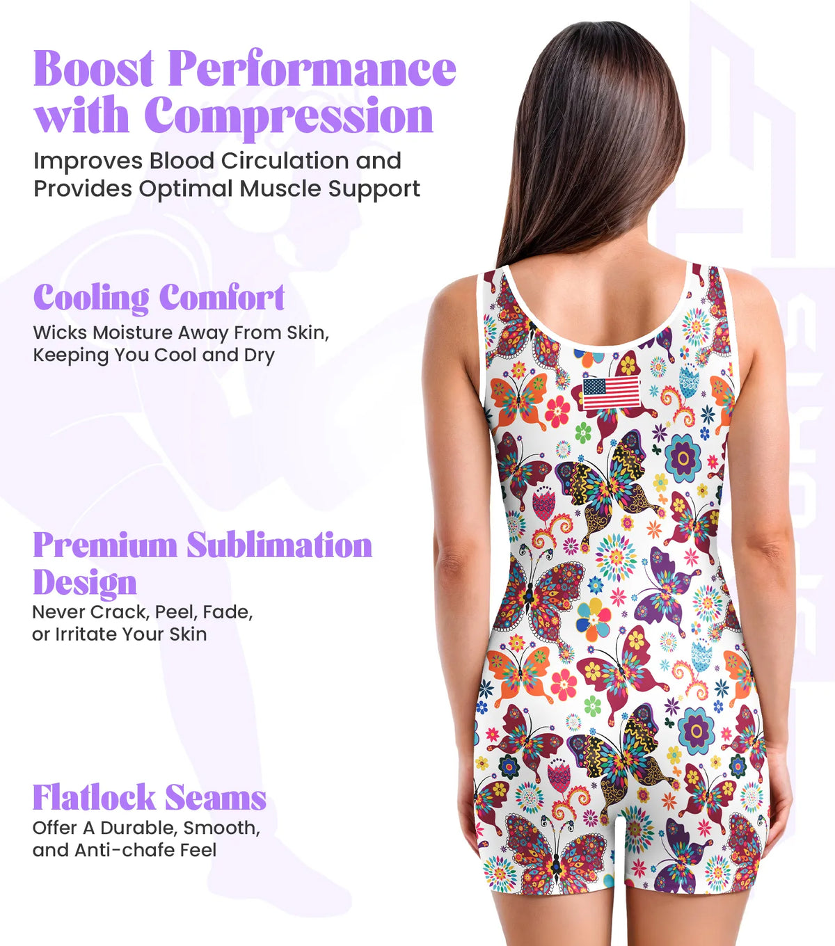 Exxact Sports Sublimated Women’s Wrestling Singlets High-cut Female singlets - White Butterfly