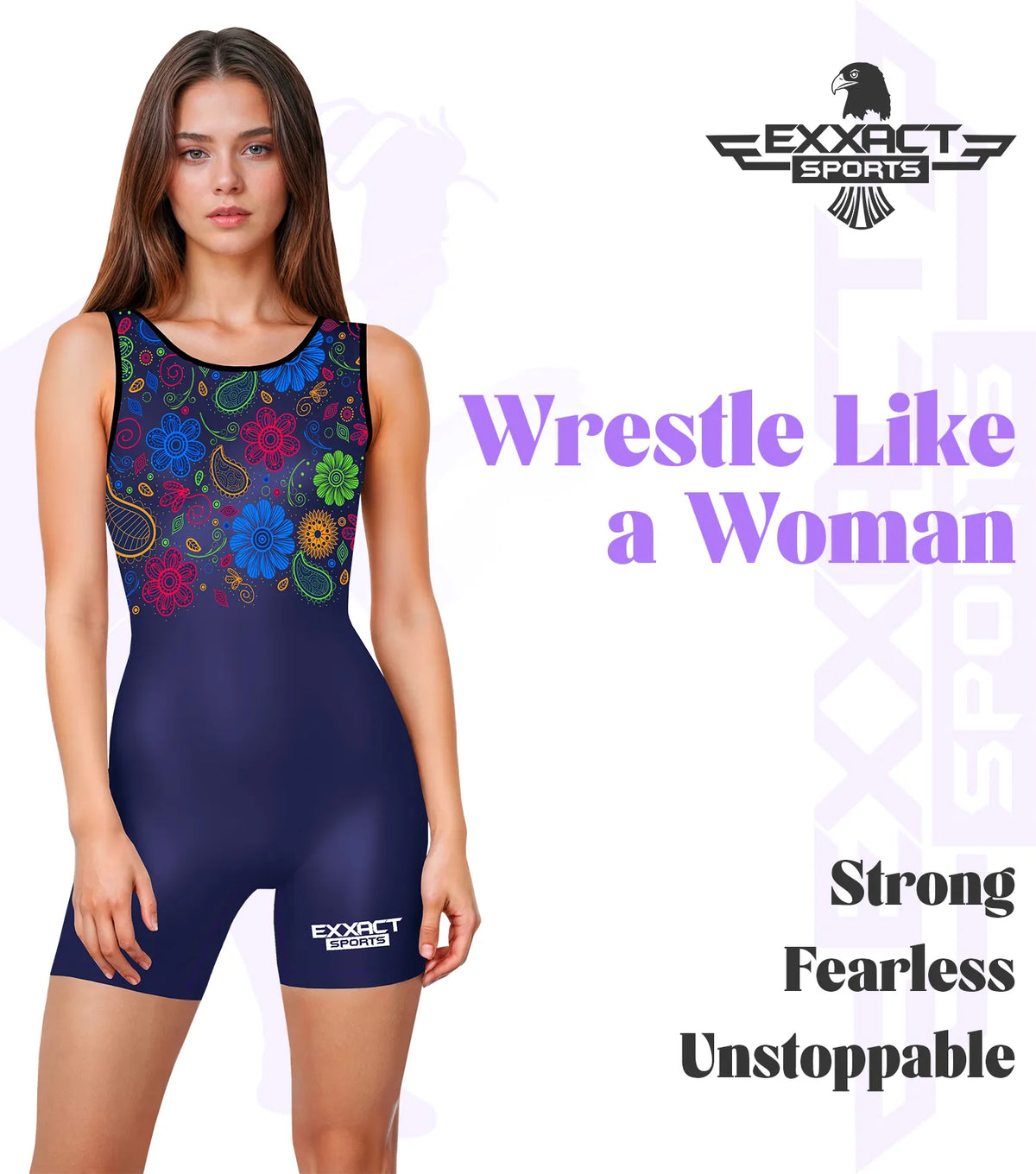 Exxact Sports Sublimated Women’s Wrestling Singlets High-cut Female singlets - Paisley Flower