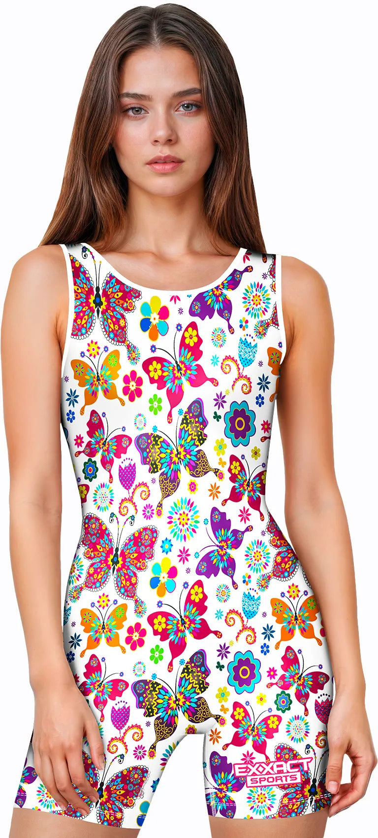 Exxact Sports Sublimated Women’s Wrestling Singlets High-cut Female singlets - White Butterfly