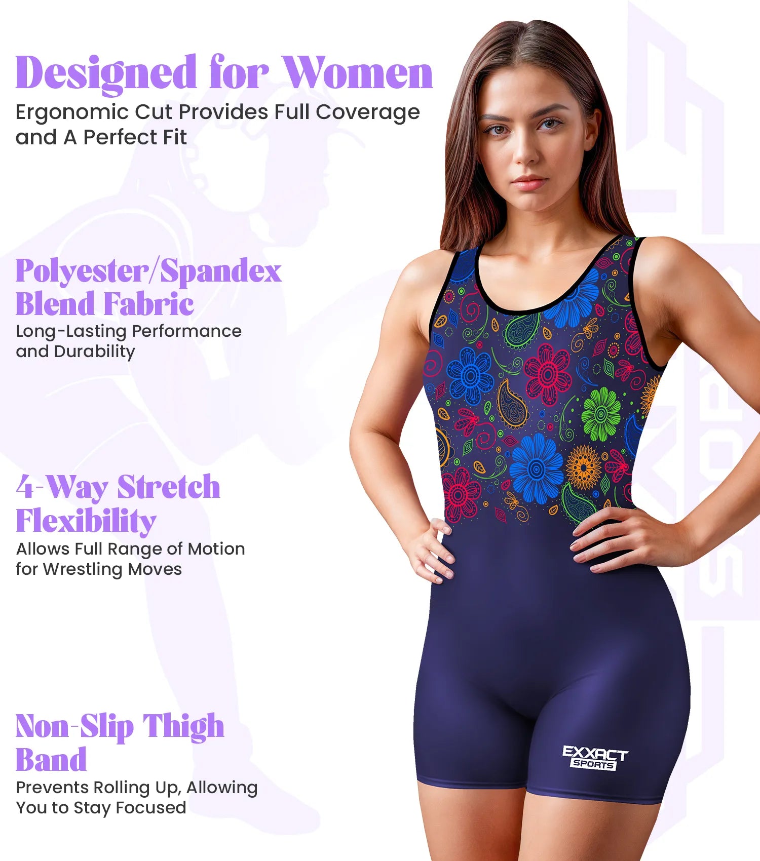 Exxact Sports Sublimated Women’s Wrestling Singlets High-cut Female singlets - Paisley Flower