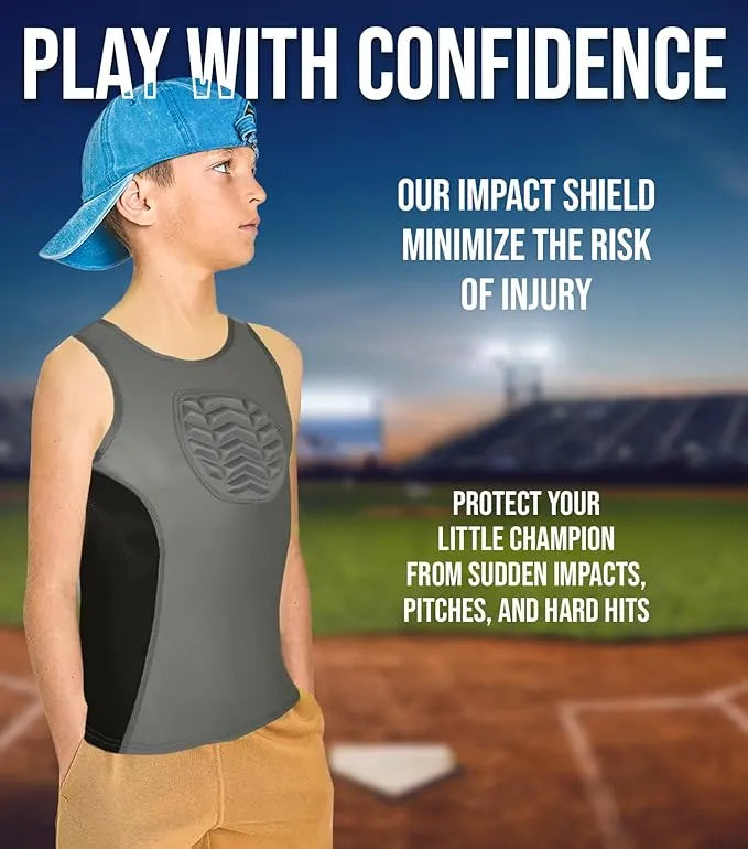 Exxact Sports Tank Top Boys Baseball Chest Protector - Gray