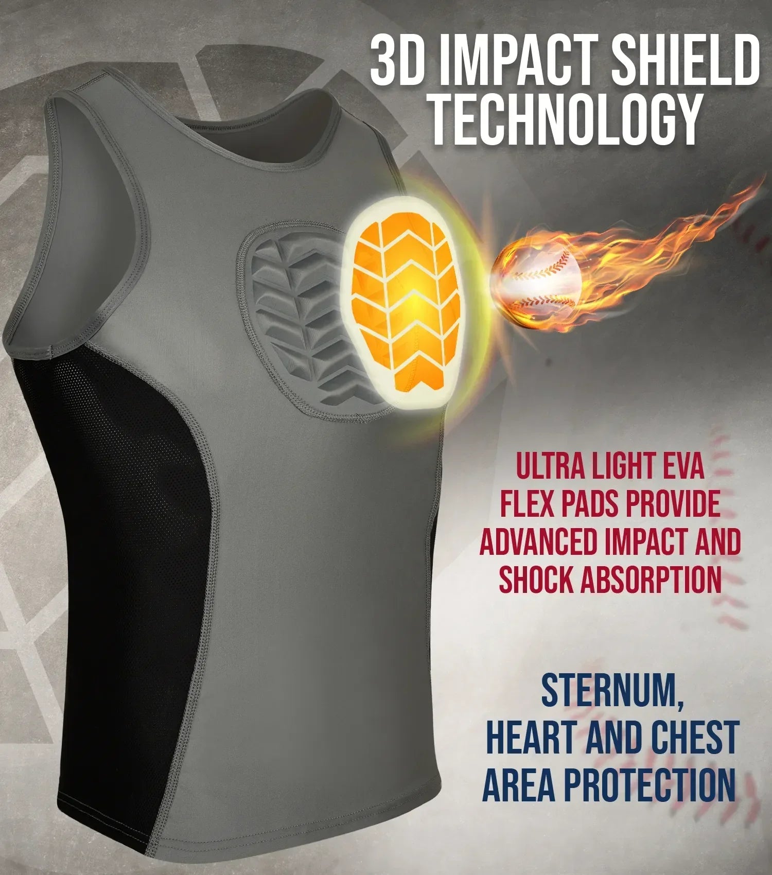 Exxact Sports Tank Top Boys Baseball Chest Protector - Gray - X-small