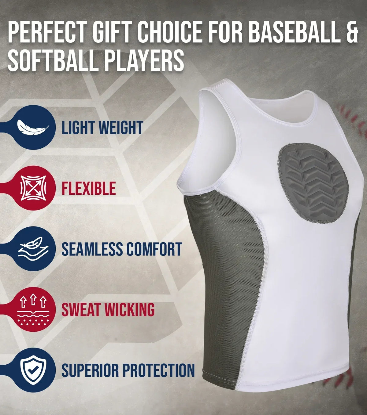 Exxact Sports Tank Top Boys Baseball Chest Protector - White