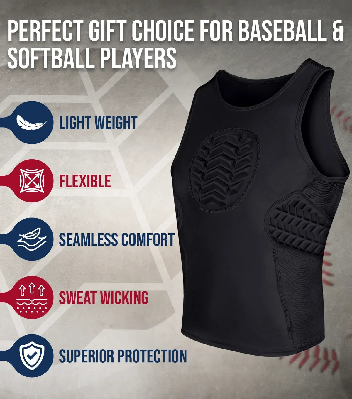 Exxact Sports Tank Top Boys Baseball Chest & Rib Protector - Black