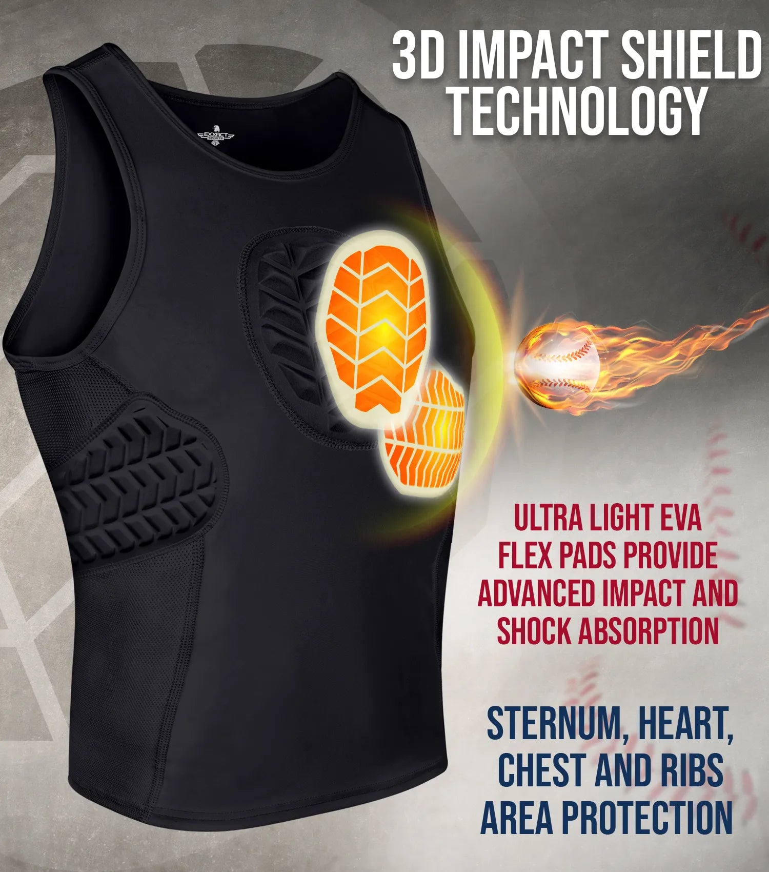 Exxact Sports Tank Top Boys Baseball Chest & Rib Protector - Black - X-small