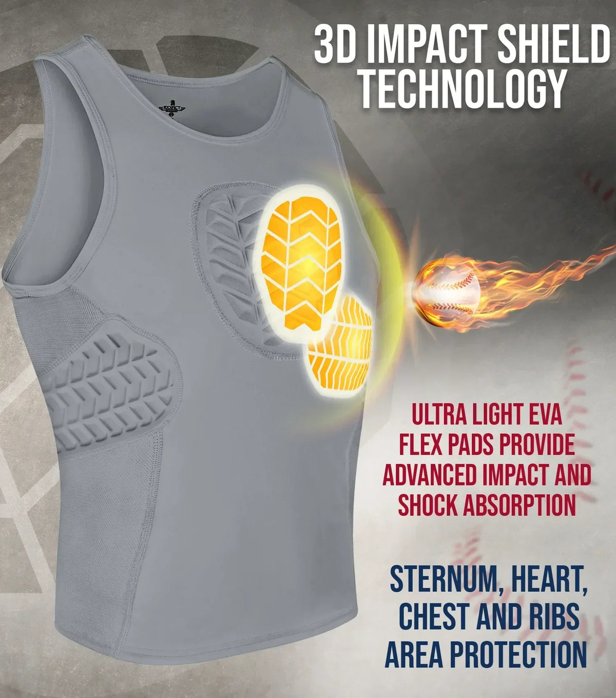 Exxact Sports Tank Top Boys Baseball Chest & Rib Protector - Gray
