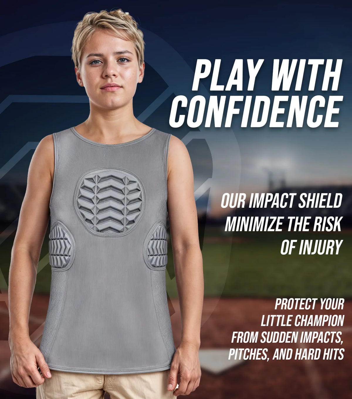 Exxact Sports Tank Top Boys Baseball Chest & Rib Protector - Gray