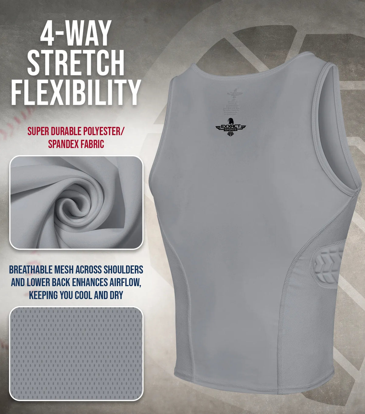 Exxact Sports Tank Top Boys Baseball Chest & Rib Protector - Gray