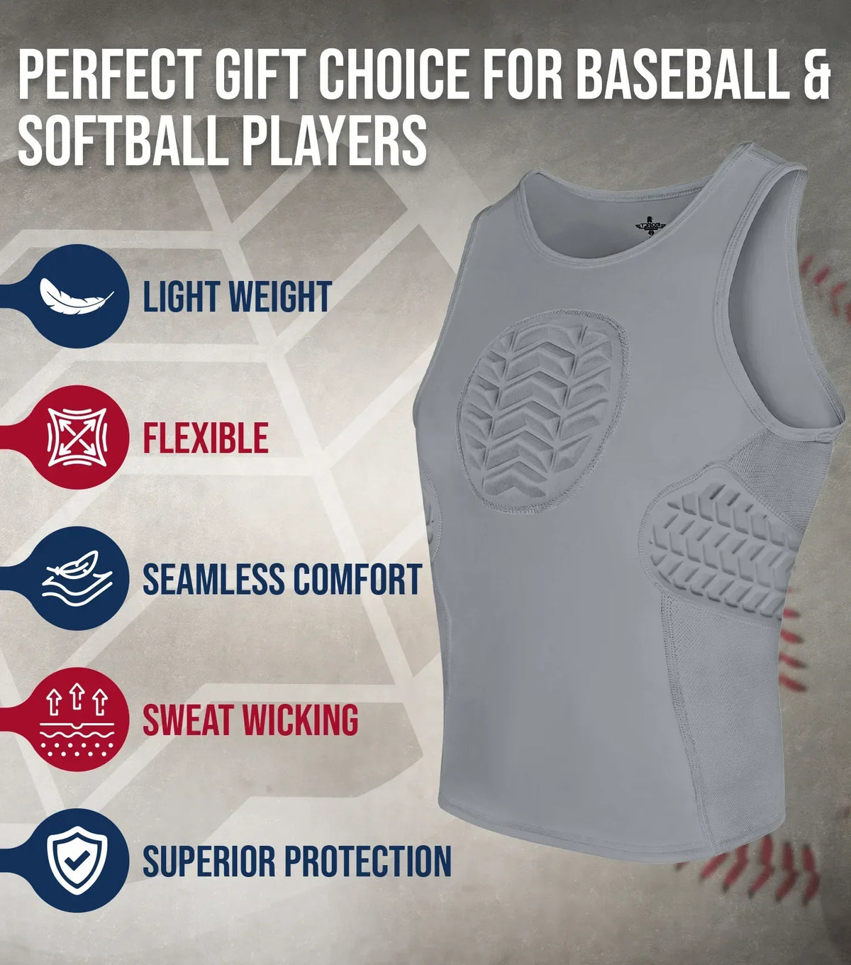 Exxact Sports Tank Top Boys Baseball Chest & Rib Protector - Gray