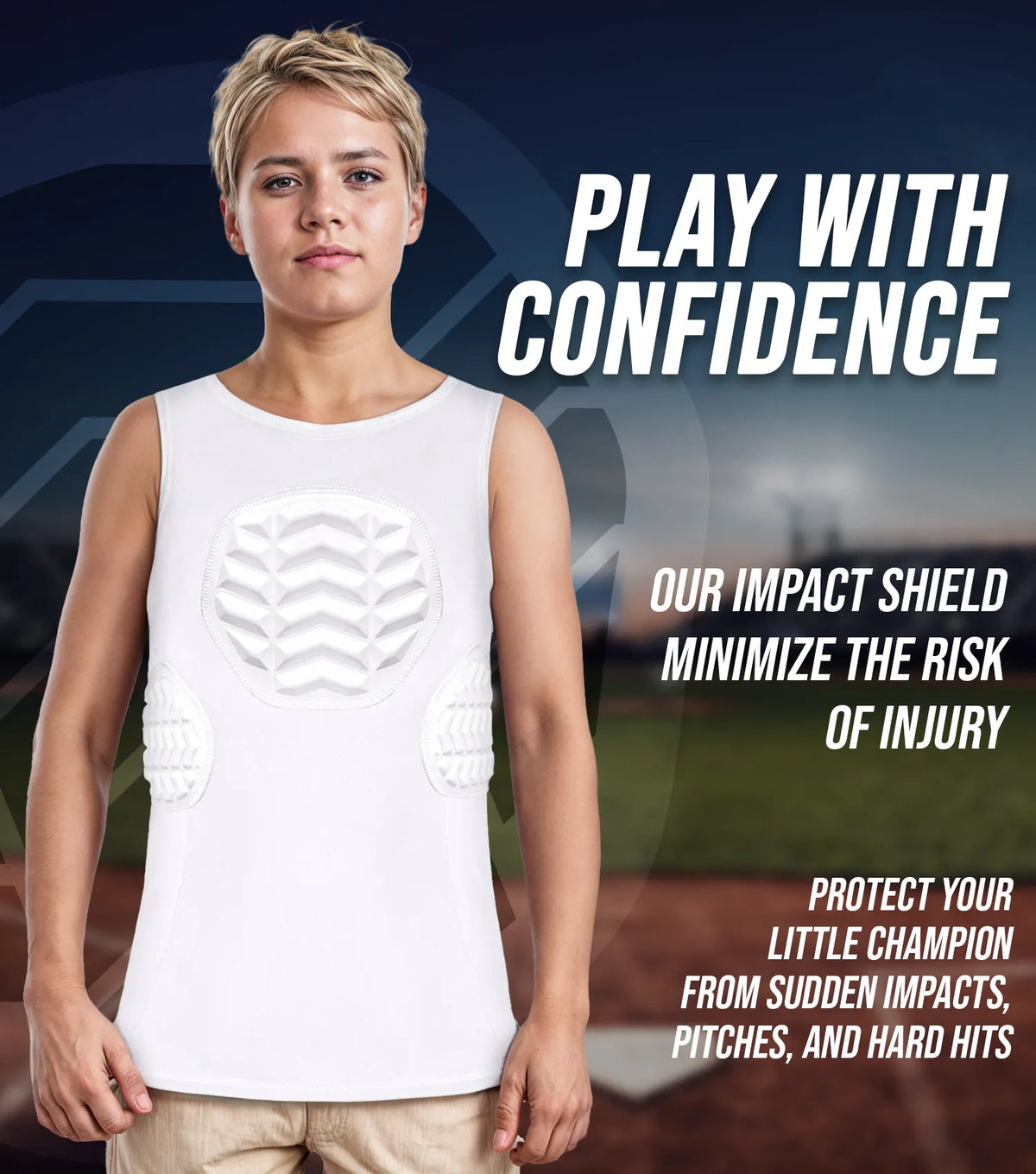 Exxact Sports Tank Top Boys Baseball Chest & Rib Protector - White