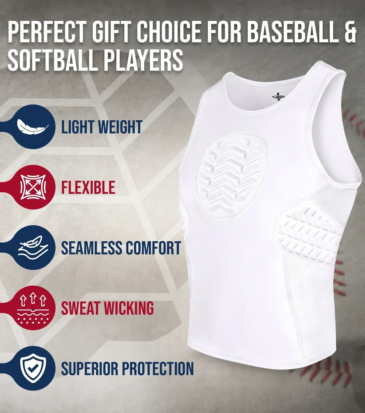 Exxact Sports Tank Top Boys Baseball Chest & Rib Protector - White