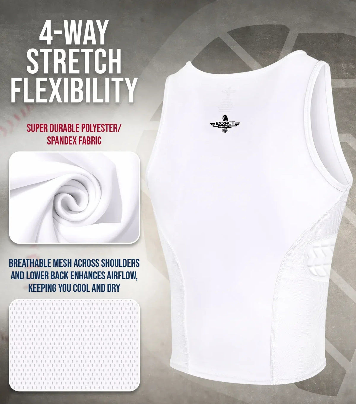 Exxact Sports Tank Top Boys Baseball Chest & Rib Protector - White