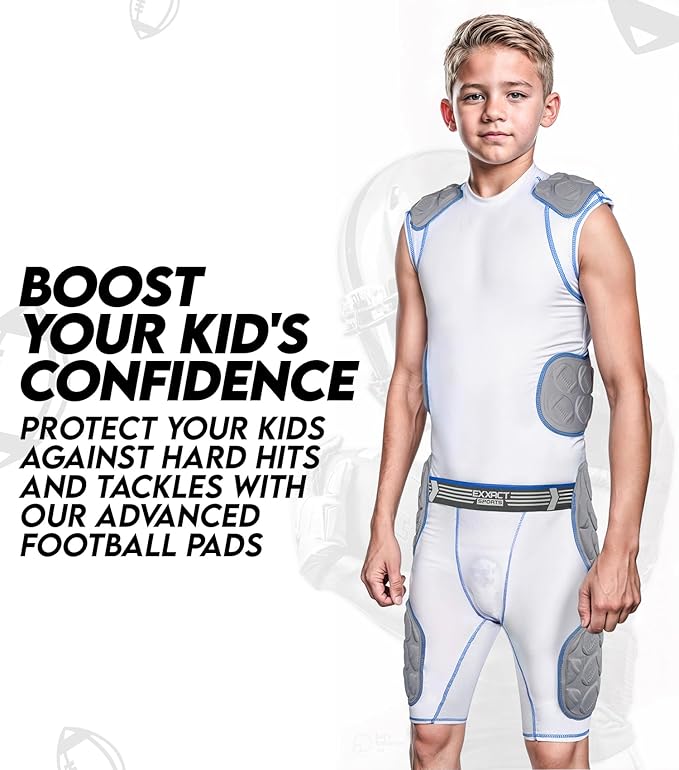 Exxact Sports Touchdown 5-pad Boys Football Girdle with Cup Pocket Youth - White