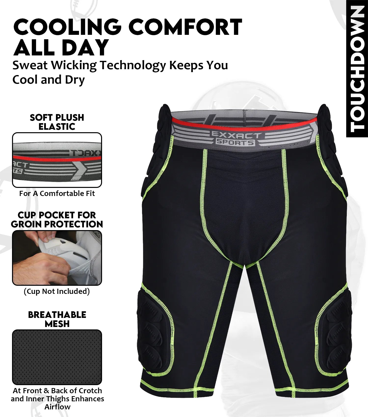 Exxact Sports Touchdown 5-pad Men’s Football Girdle with Cup Pocket Adult - Black
