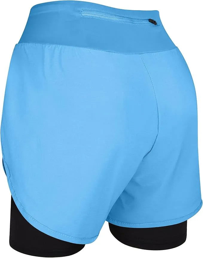Exxact Sports Women’s 2 in 1 Athletic Shorts with Compression Liner - Columbia Blue
