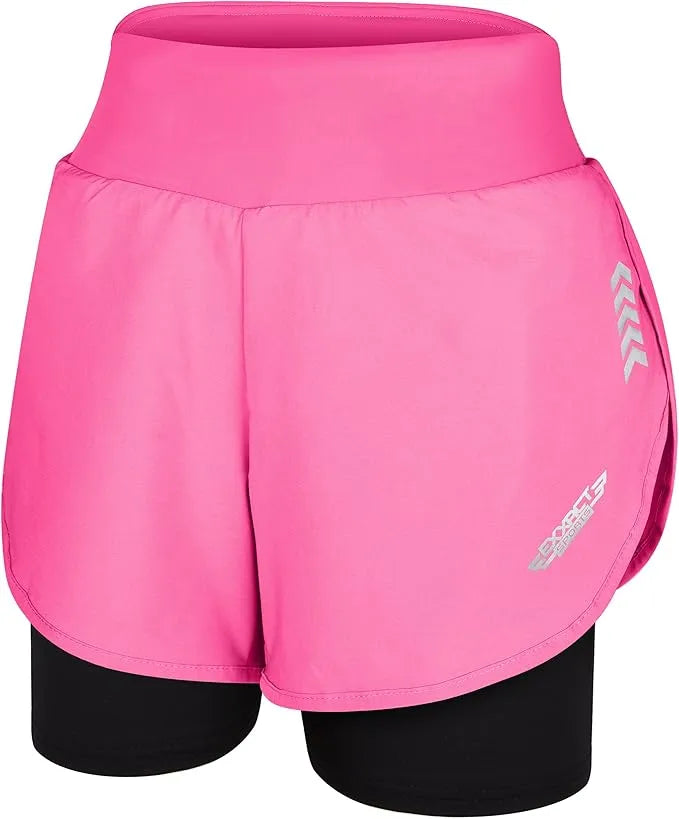 Exxact Sports Women’s 2 in 1 Athletic Shorts with Compression Liner - Pink - X-small