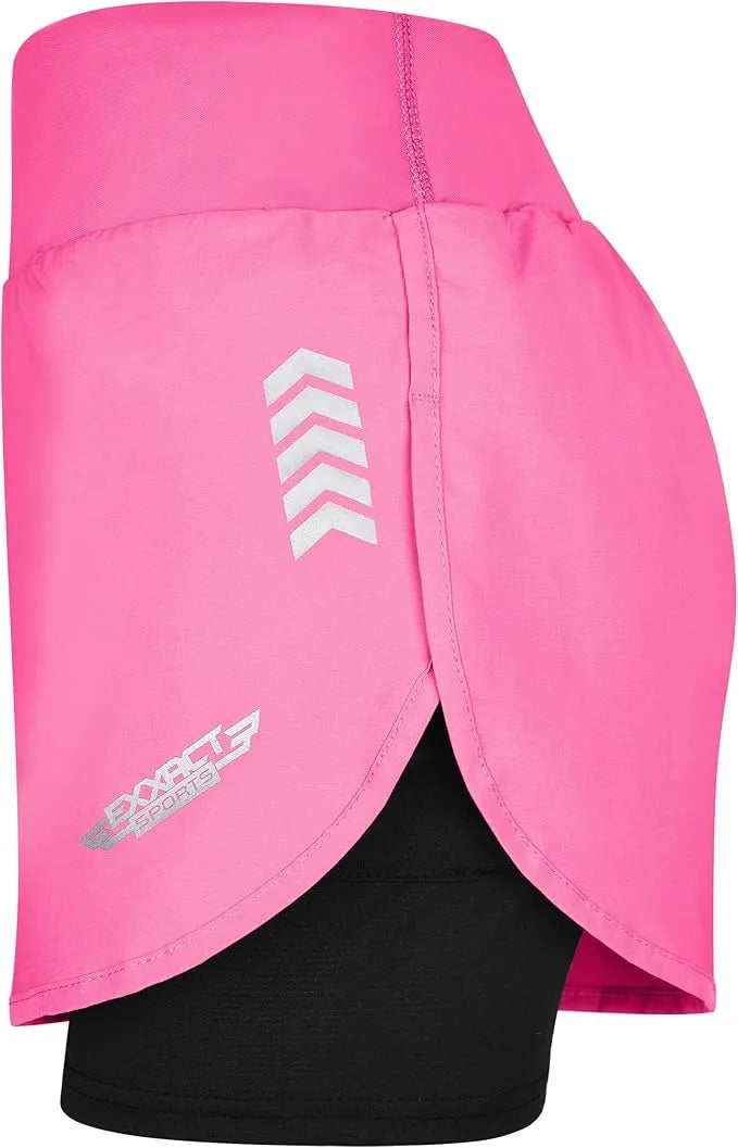 Exxact Sports Women’s 2 in 1 Athletic Shorts with Compression Liner - Pink - X-small