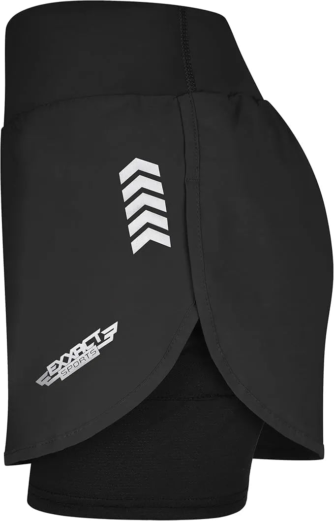 Exxact Sports Women’s 2 in 1 Athletic Shorts with Compression Liner - Black - X-small