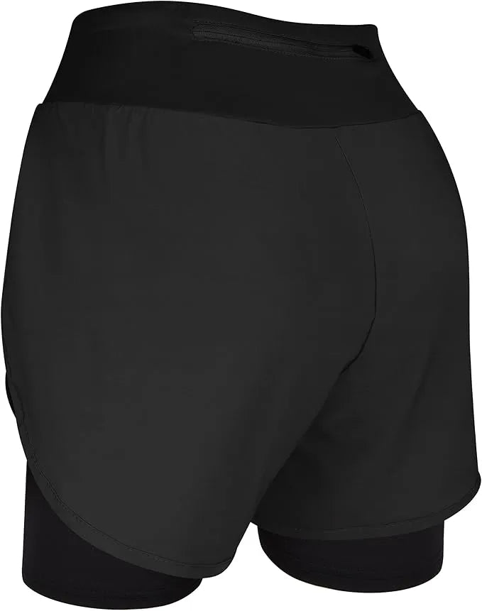 Exxact Sports Women’s 2 in 1 Athletic Shorts with Compression Liner - Black