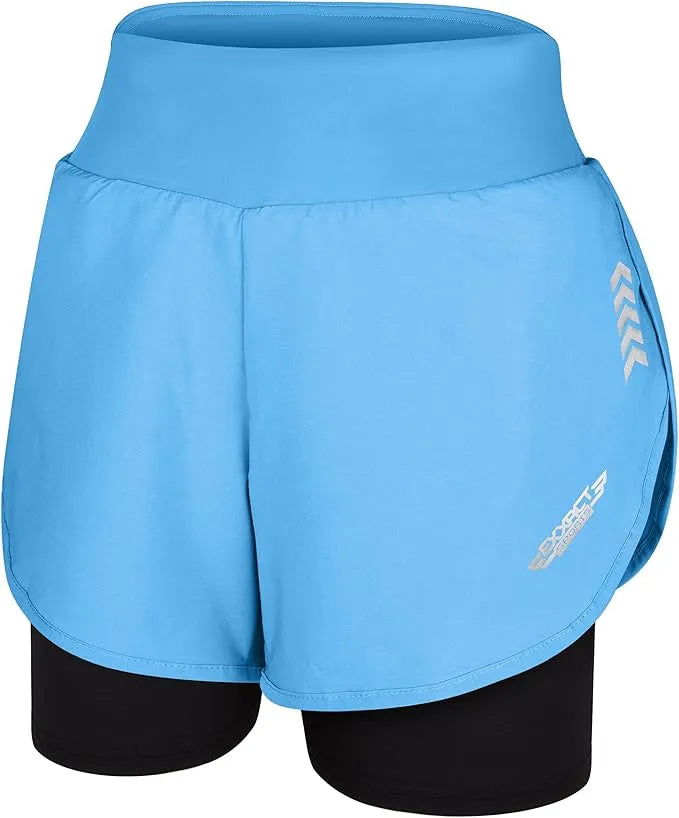 Exxact Sports Women’s 2 in 1 Athletic Shorts with Compression Liner - Columbia Blue - X-small