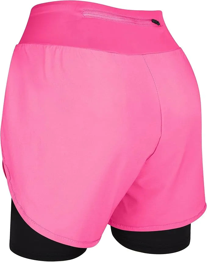 Exxact Sports Women’s 2 in 1 Athletic Shorts with Compression Liner - Pink