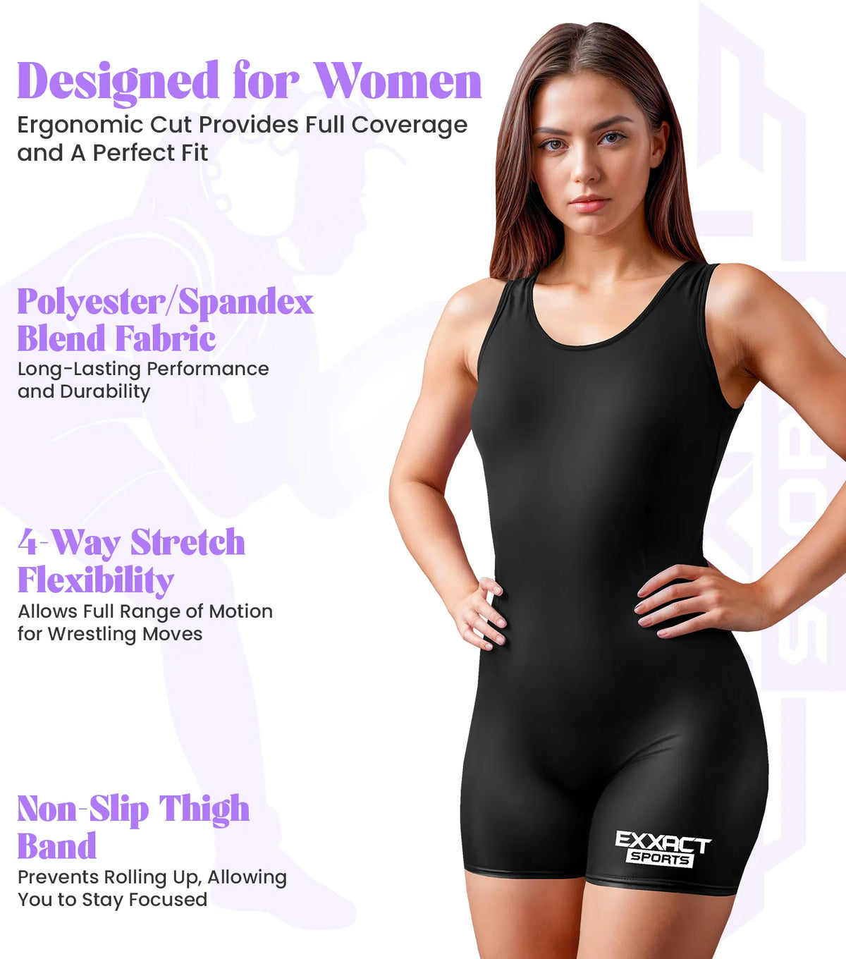 Exxact Sports Women’s Wrestling Singlets High-cut Female singlets - Black