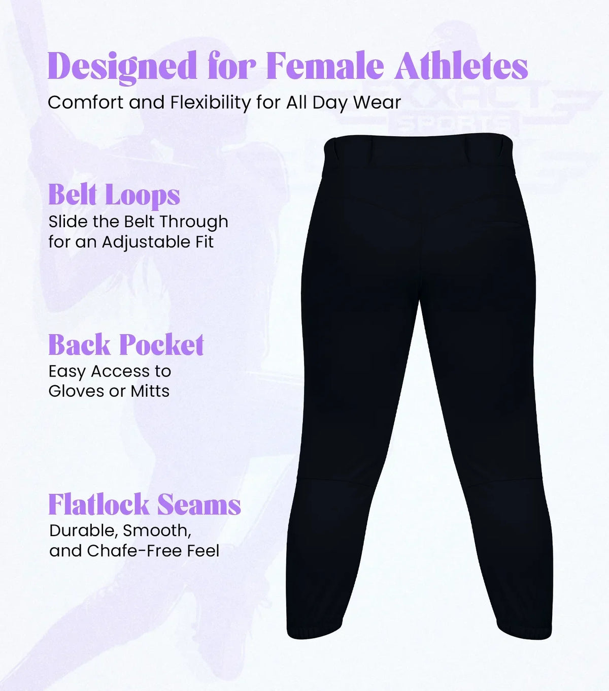 Exxact Sports Yoga Knicker Style Softball Pants for Women - Black