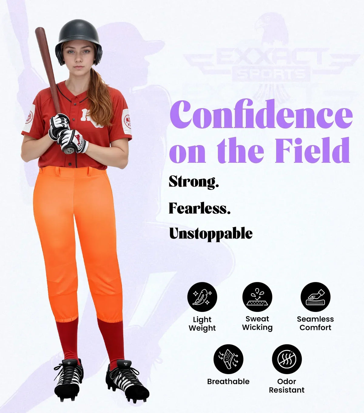 Exxact Sports Yoga Knicker Style Softball Pants for Women - Orange