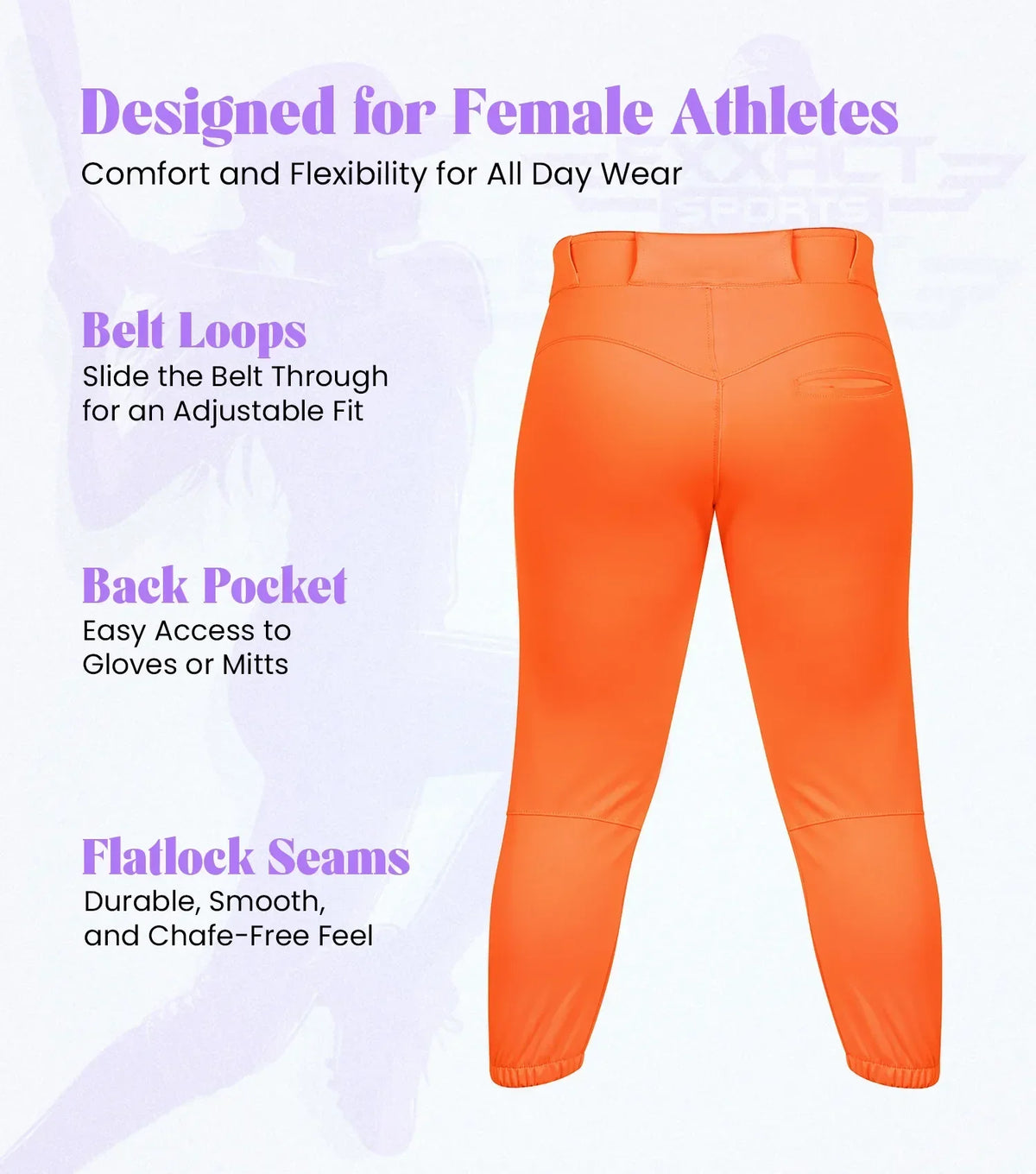 Exxact Sports Yoga Knicker Style Softball Pants for Women - Orange