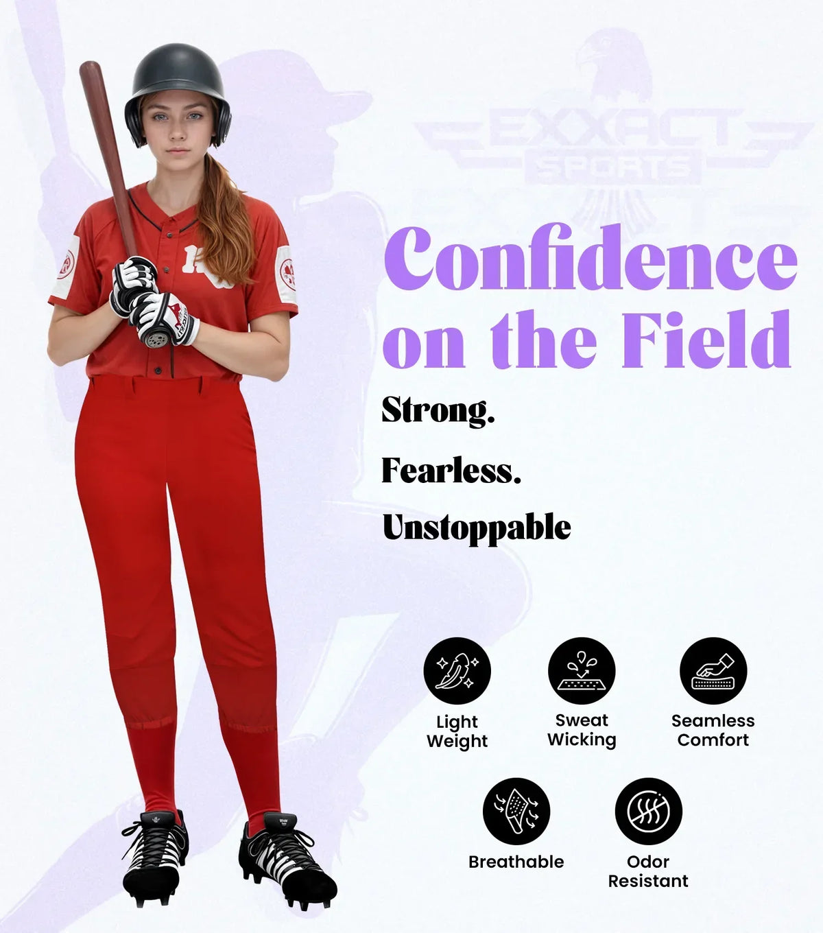 Exxact Sports Yoga Knicker Style Softball Pants for Women - Red