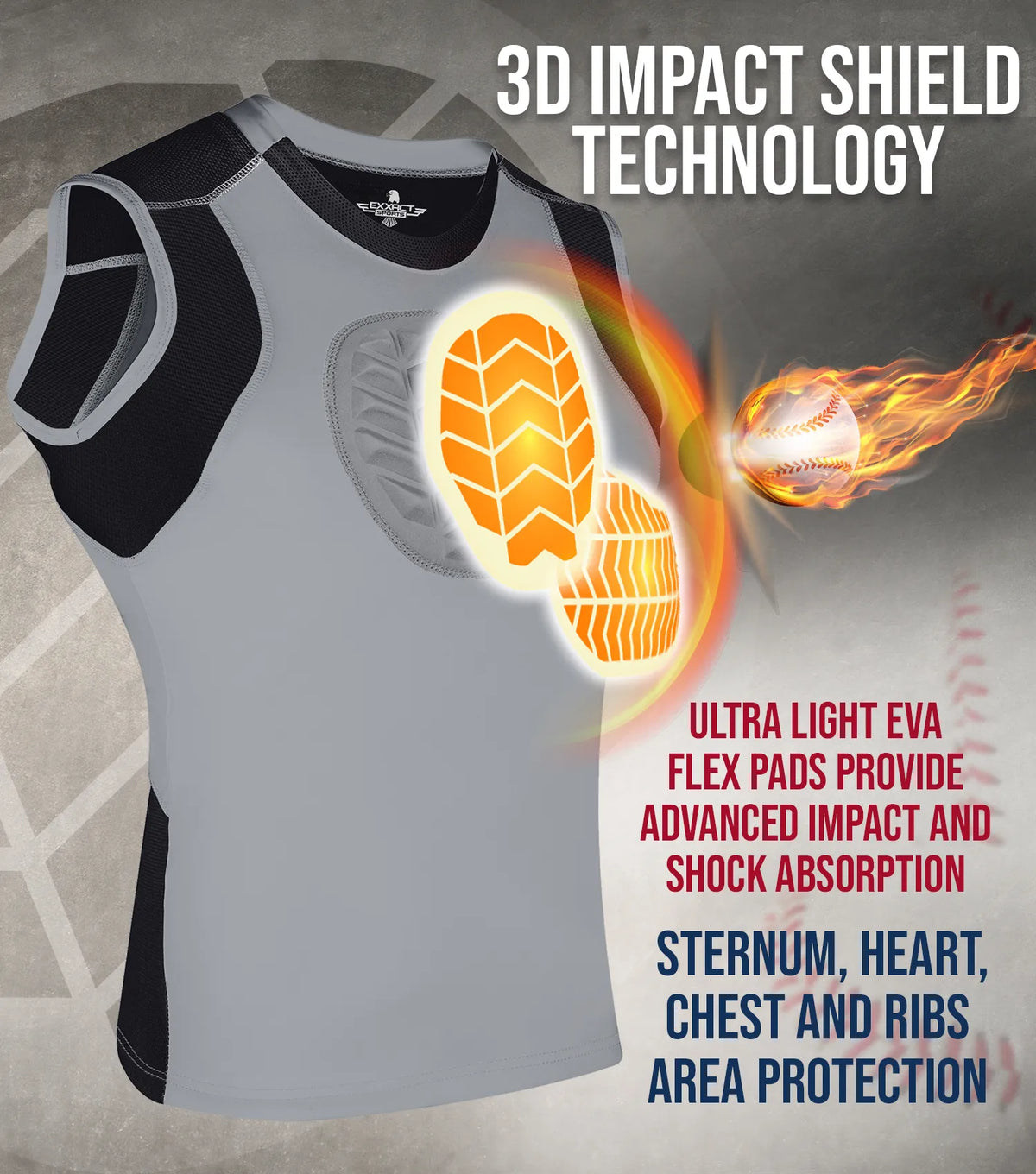 Exxact Sports Youth Boys Baseball Chest Protector for Sternum Heart Protection - Gray