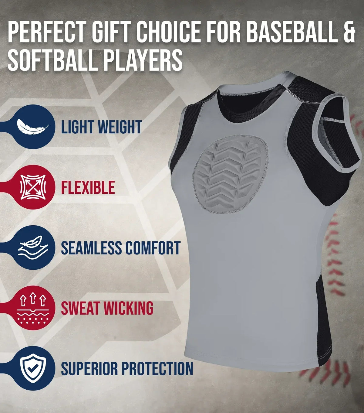 Exxact Sports Youth Boys Baseball Chest Protector for Sternum Heart Protection - Gray