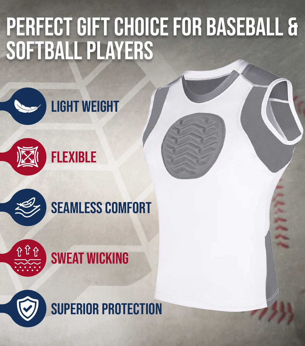 Exxact Sports Youth Boys Baseball Chest Protector for Sternum Heart Protection - White