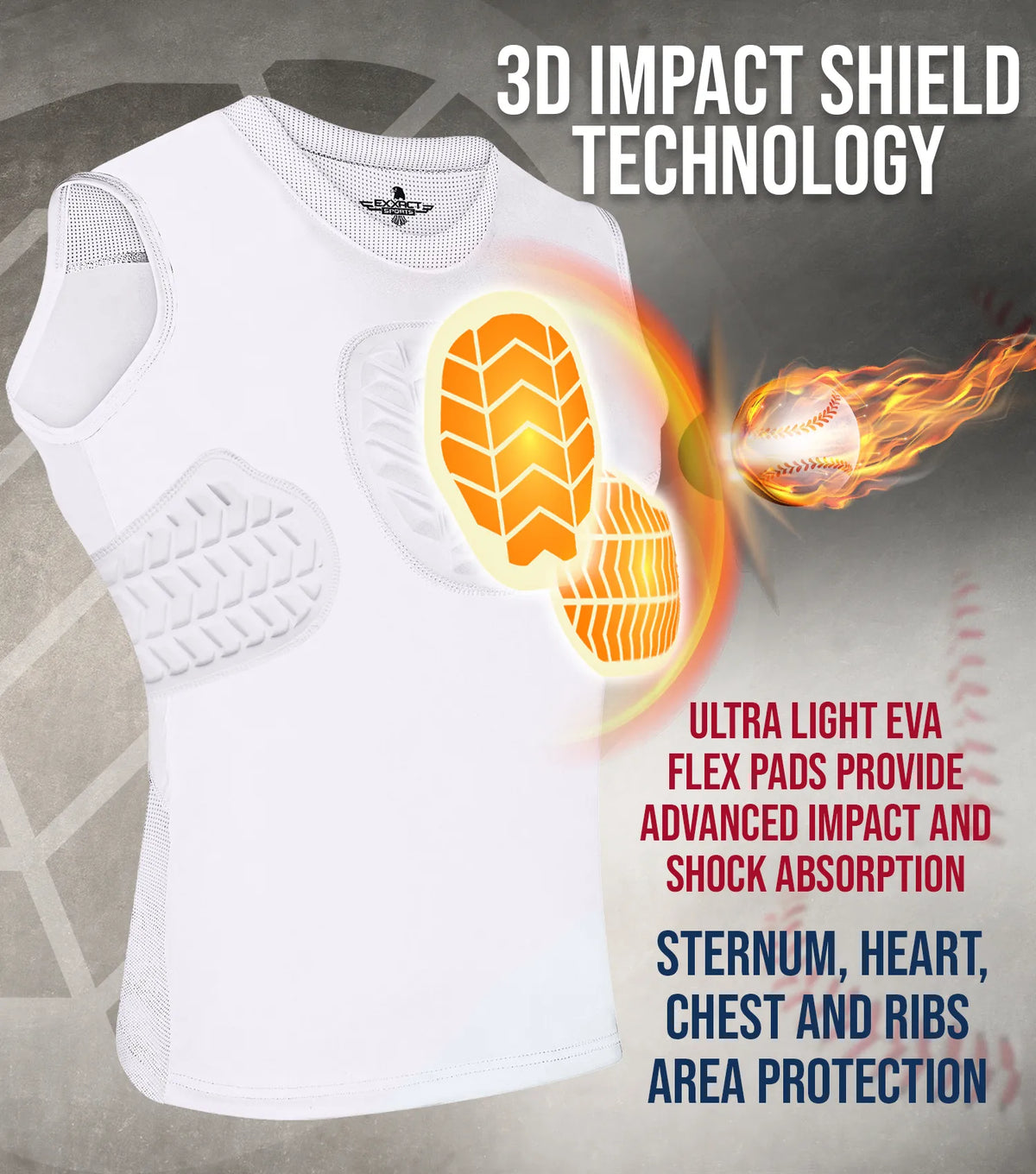 Exxact Sports Youth Boys Baseball Chest & Rib Protector for Sternum Heart Protection - White