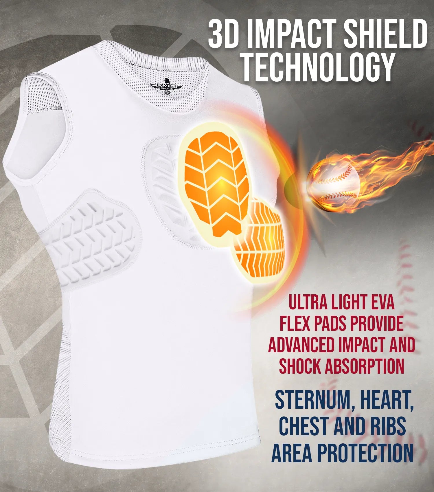 Exxact Sports Youth Boys Baseball Chest & Rib Protector for Sternum Heart Protection - White - X-small